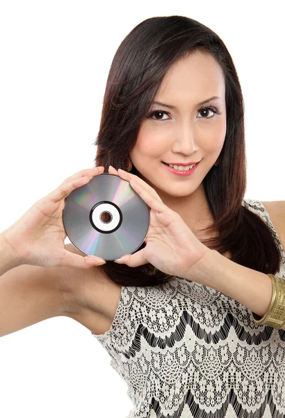 Женщина с CD — стоковое фото