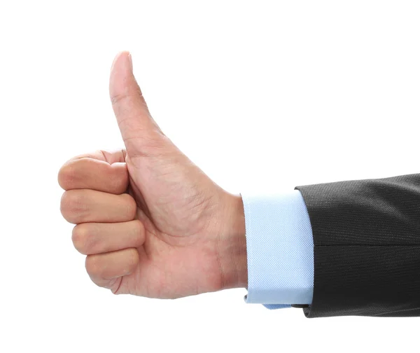 Empresário mão mostrando polegares para cima sinal — Fotografia de Stock