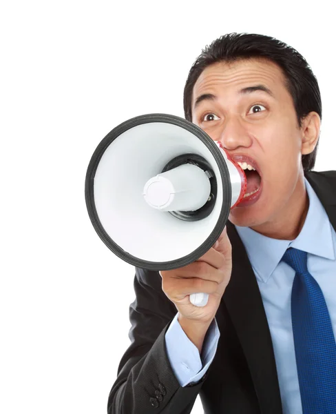 Hombre gritando usando megáfono —  Fotos de Stock