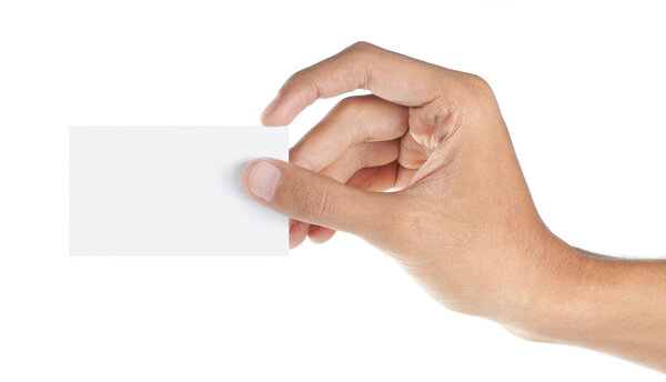 Hand hold a card isolated on white