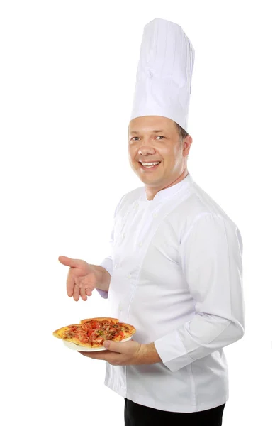 Şef pizza ile — Stok fotoğraf
