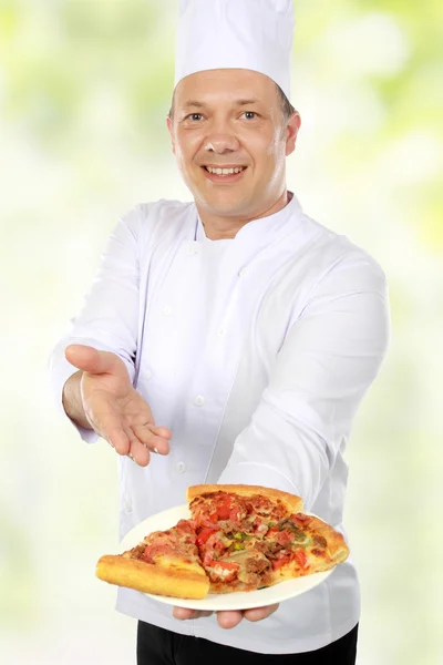 피자와 함께 요리사 — 스톡 사진