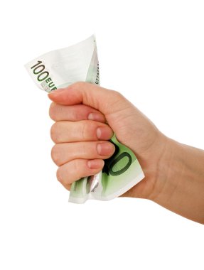 Crumpled banknote in a hand clipart