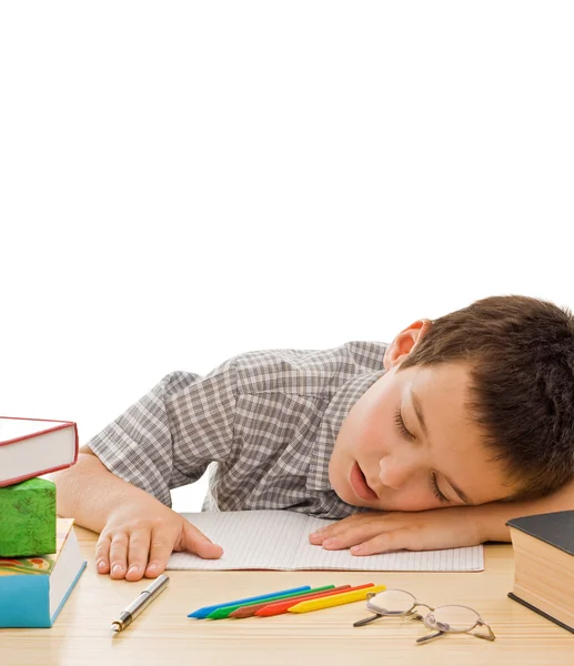 Школьник спит — стоковое фото
