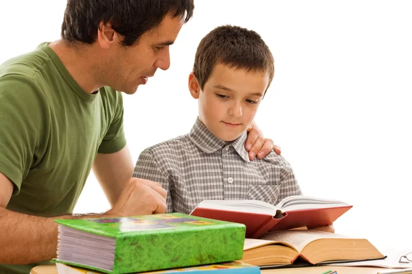 Školák a jeho otec, učení — Stock fotografie