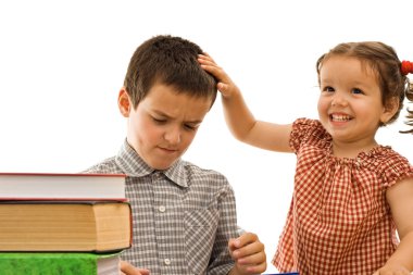 Little girl stroking the boy's head clipart