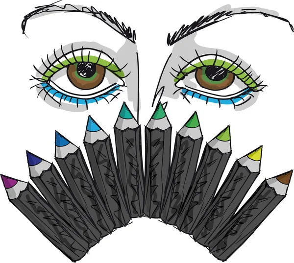 Sketch of Cartoon Eyes and Professional eye liner. Vector illust — Stock Vector