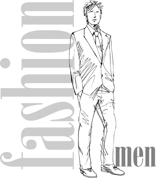 Boceto del hombre guapo de la moda. Ilustración vectorial — Vector de stock