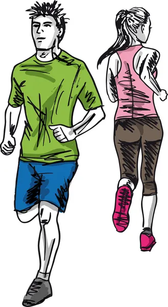 Szkic para maraton biegaczy. Ilustracja wektorowa — Wektor stockowy
