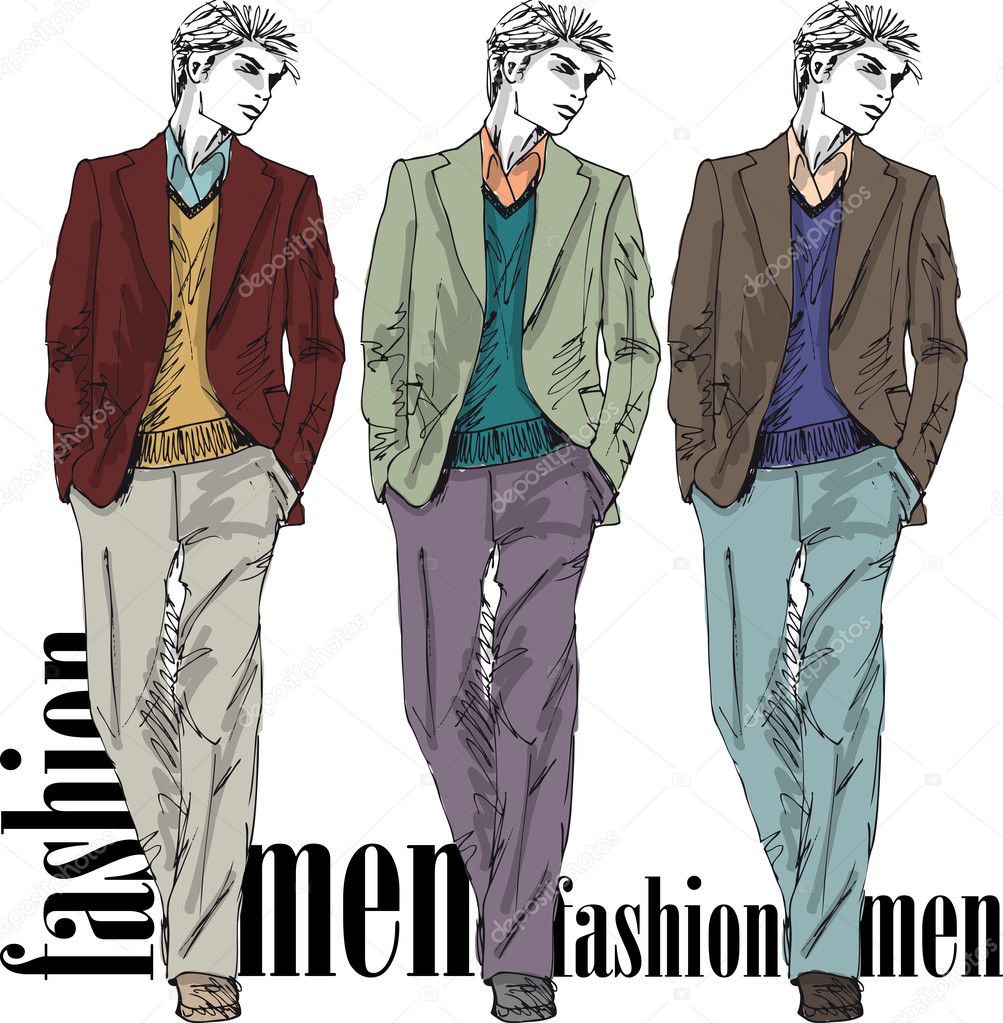Sketch of fashion handsome man. Vector illustration
