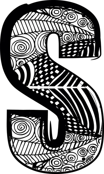Letra S con dibujo abstracto. Ilustración vectorial — Vector de stock