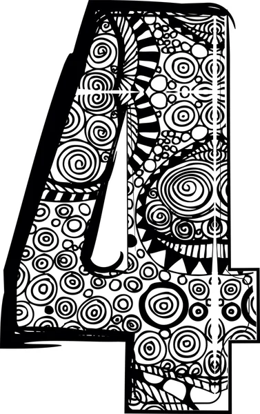Numéro 4 avec dessin abstrait. Illustration vectorielle — Image vectorielle