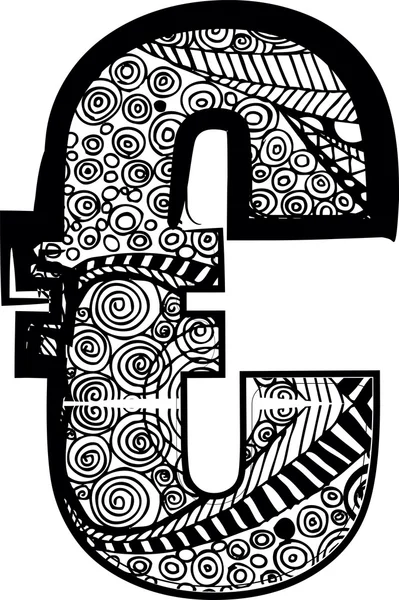 Euro símbolo con dibujo abstracto. Ilustración vectorial — Archivo Imágenes Vectoriales