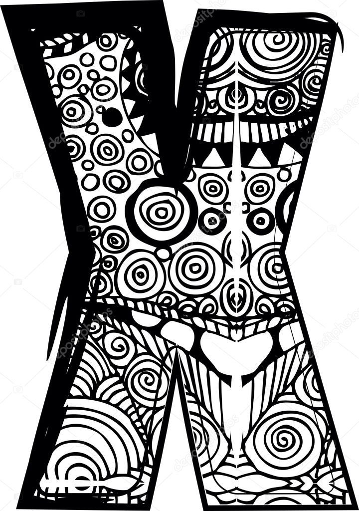 Letter x with abstract drawing. Vector illustration — Stock Vector