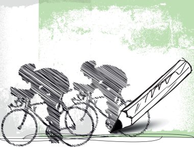 Pencil drawing of bikers. Vector illustration clipart