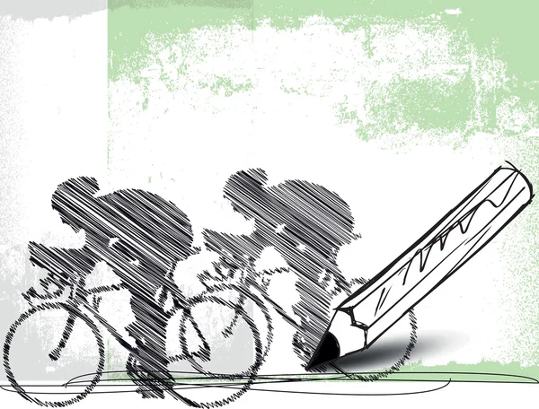 Bleistiftzeichnung von Radfahrern. Vektorillustration — Stockvektor