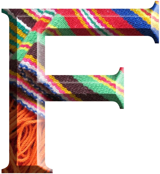 Carta F feita com tecido de lã feito à mão — Fotografia de Stock