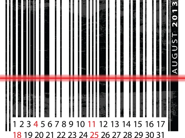 AUGUST 2013 Calendar, Barcode Design. vector illustration — Stock Vector