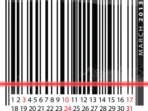 MARCH 2013 Calendar, Barcode Design. vector illustration — Stock Vector