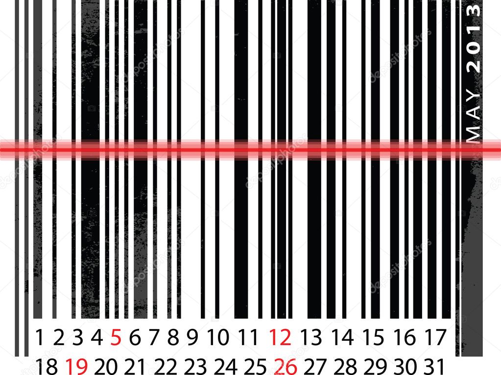 MAY 2013 Calendar, Barcode Design. vector illustration