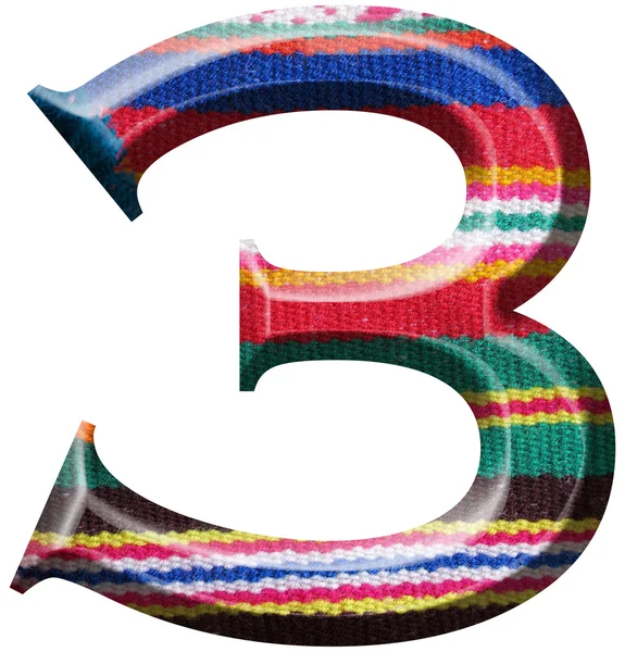 Číslo 3 s ručně vyrábí Vlněné tkaniny — Stock fotografie