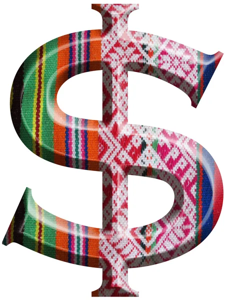 Símbolo de dólar feito com tecido de lã feito à mão — Fotografia de Stock