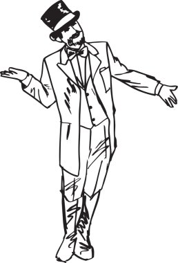 Sketch the magician waved his hand in greeting to the side. Vect clipart