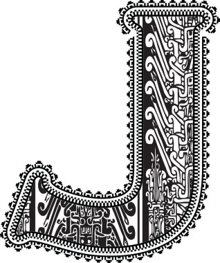 Ancient letter J. Vector illustration