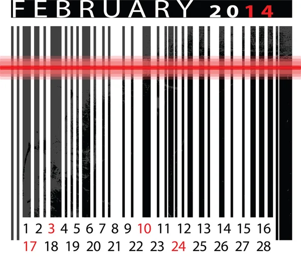 FEBRERO 2014 Calendario, Diseño de código de barras. ilustración vectorial — Vector de stock