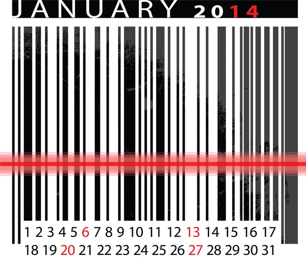 ENERO 2014 Calendario, Diseño de código de barras. ilustración vectorial — Vector de stock
