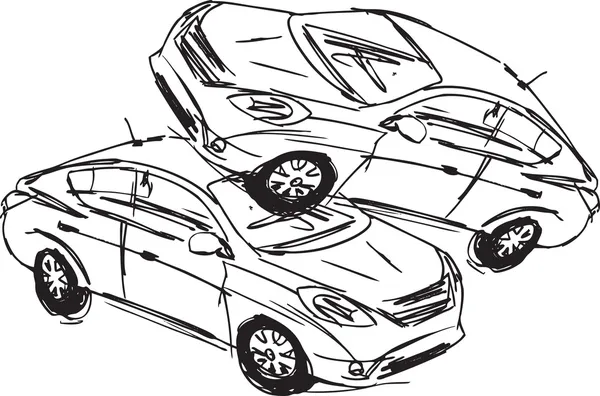 Σκίτσο του δύο αυτοκίνητα σε ένα ατύχημα που απομονώνονται σε λευκό φόντο — Διανυσματικό Αρχείο