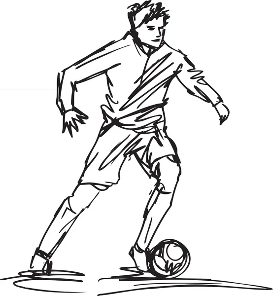 Skizze eines Fußballers, der Ball kickt. Vektorillustration — Stockvektor
