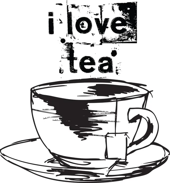 Csésze tea tea bag vázlata. Vektoros illusztráció — Stock Vector