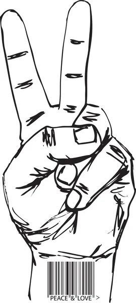 Szkic z kodem kreskowym rękę na znak zwycięstwa. Ilustracja wektorowa — Wektor stockowy
