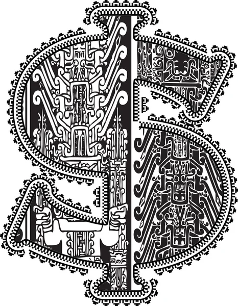 Dollaro simbolo con disegno antico. Illustrazione vettoriale — Vettoriale Stock