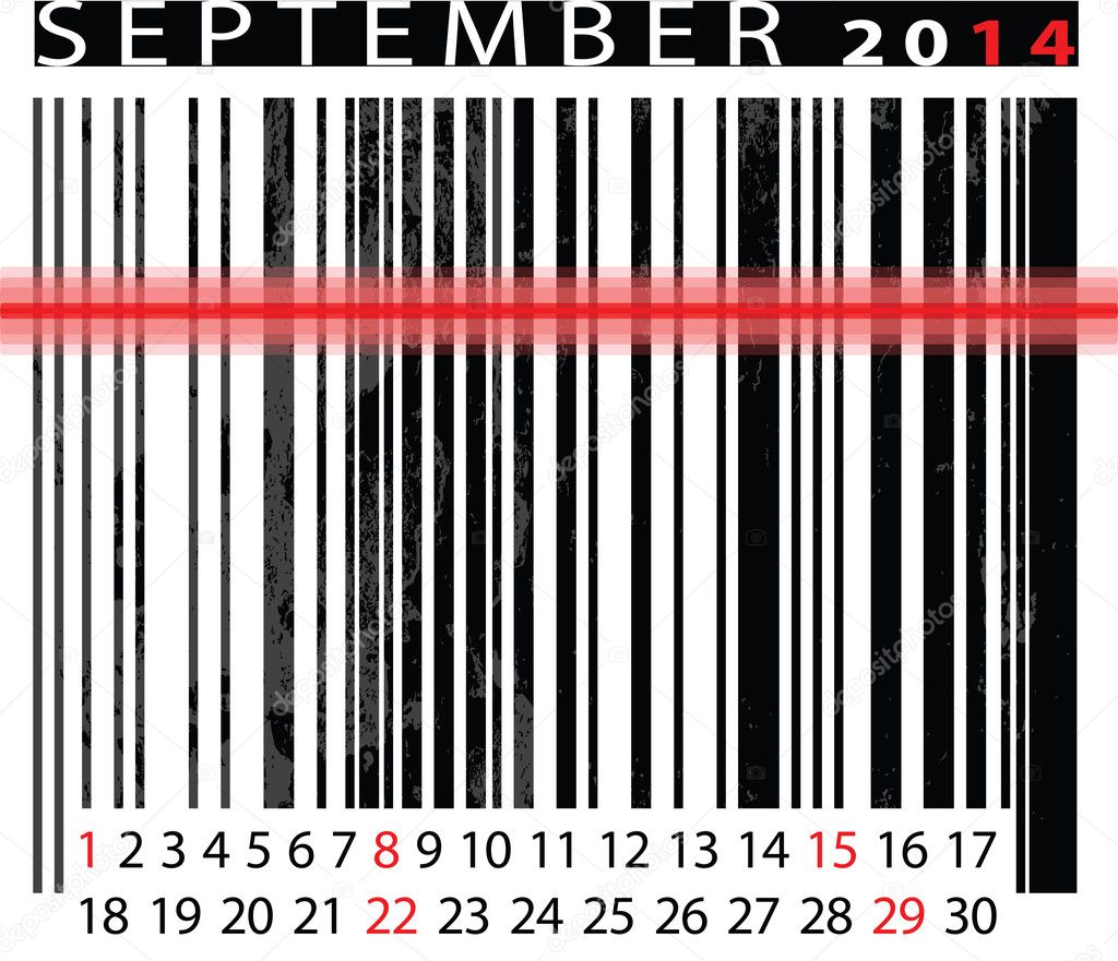 SEPTEMBER 2014 Calendar, Barcode Design. vector illustration
