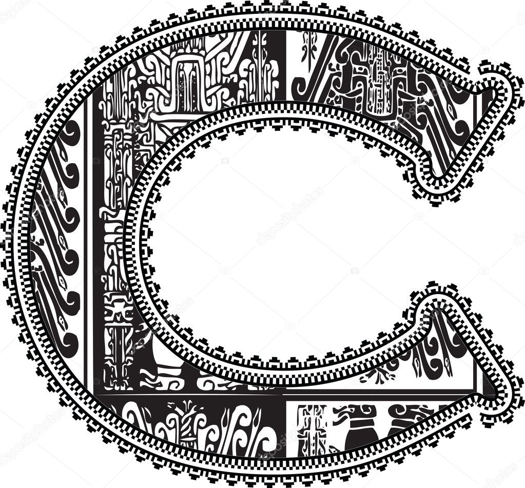 Ancient letter C. Vector illustration