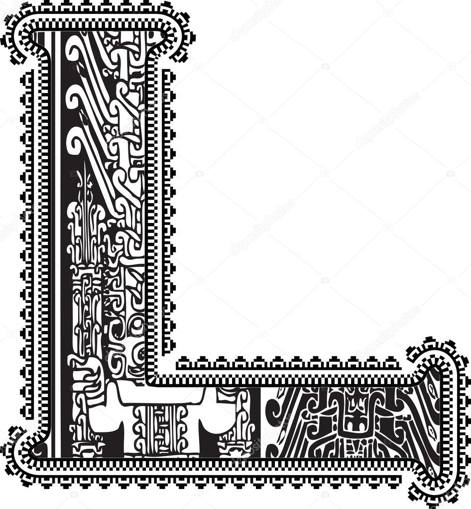 Ancient letter L. Vector illustration
