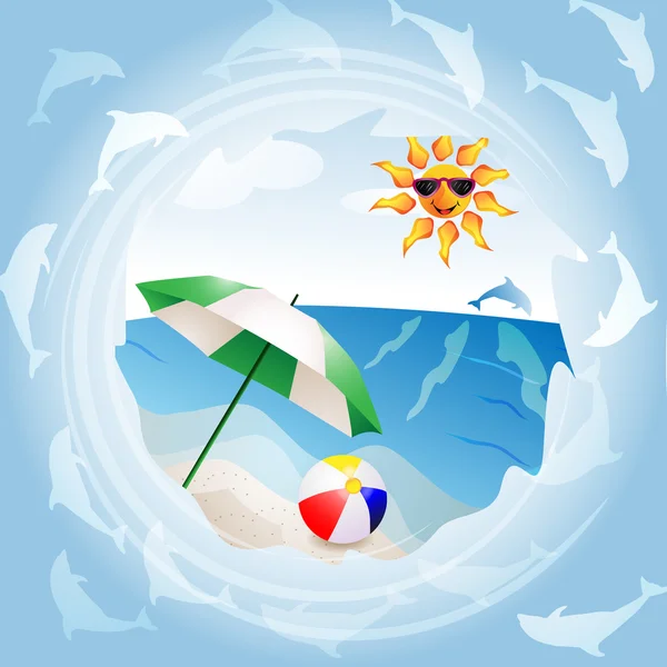 Spiaggia con ombrellone — Vettoriale Stock