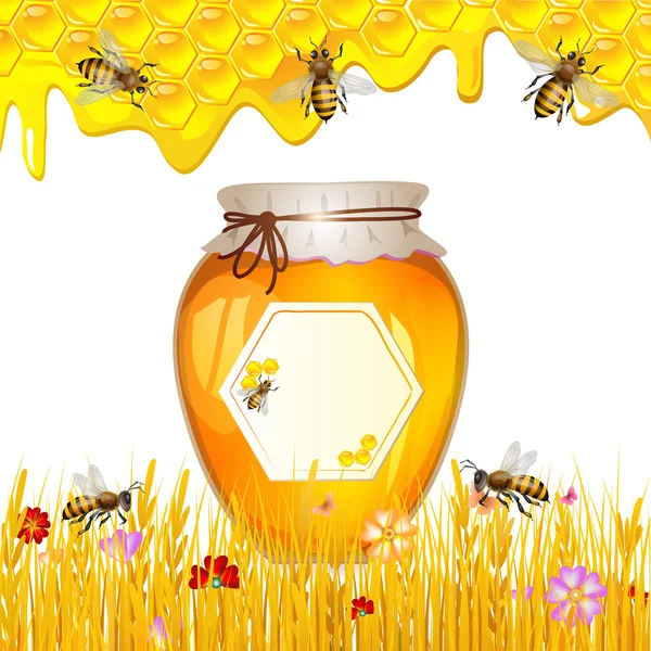 Fondo floral con miel — Archivo Imágenes Vectoriales