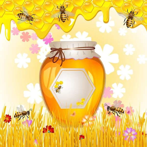 Fundo floral com mel —  Vetores de Stock