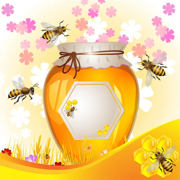 Fundo floral com mel —  Vetores de Stock