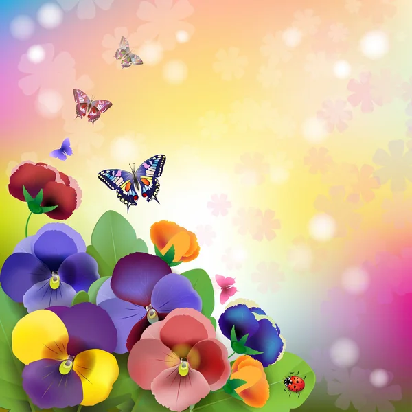Blumen Hintergrund, bunte Stiefmütterchen Blumen — Stockvektor