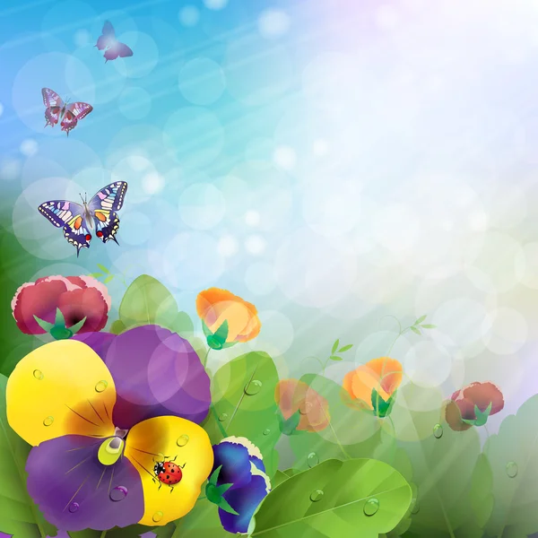 Blumen Hintergrund, bunte Stiefmütterchen Blumen — Stockvektor