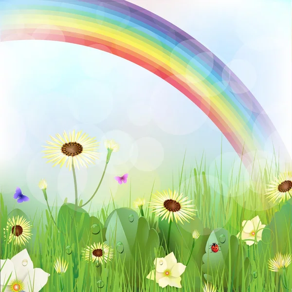 花の背景、虹、花 — ストックベクタ