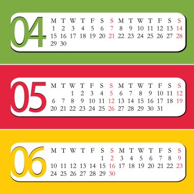 Three Month calendar for year 2013. clipart