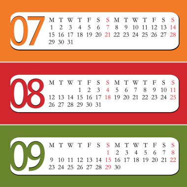 Three Month calendar for year 2013. clipart