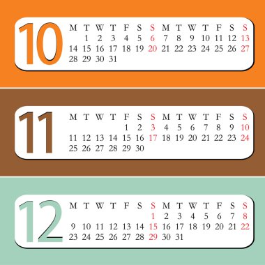 Three Month calendar for year 2013. clipart