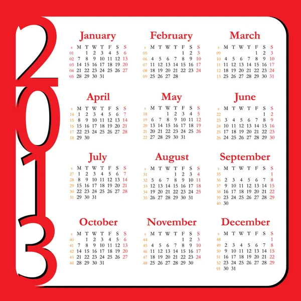 Calendar for Year 2013 — Stock Vector © Elenasz #11176787