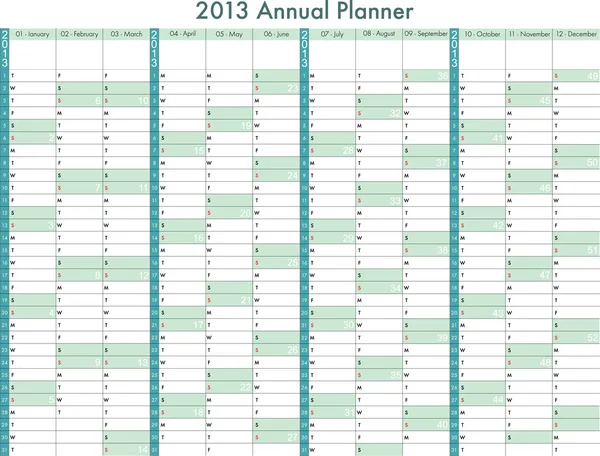 Календар 2013 року. Щорічний планувальник . — стоковий вектор
